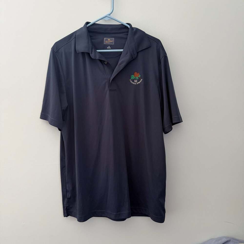 Tourney Mens Navy Blue Performance Golf Polo Shirt with Colonial Springs Logo